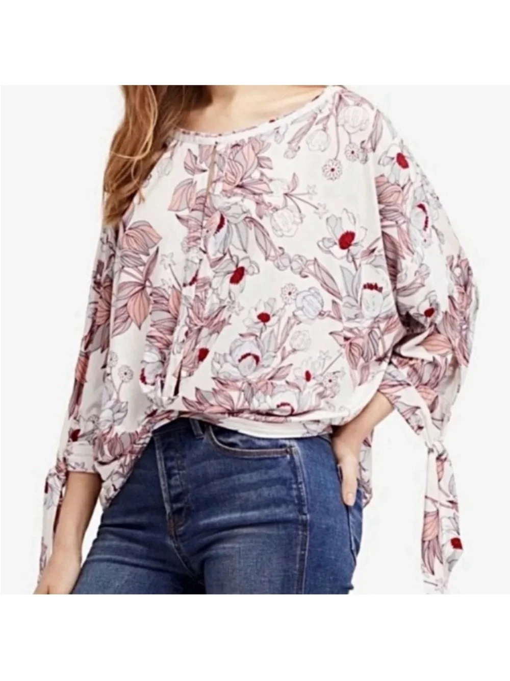 Free People Floral Scoop Neck Womens Top - Blush/Pink-Like New large